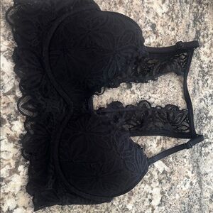 PINK Victoria's Secret Black Lace Bralette with Floral Mesh
